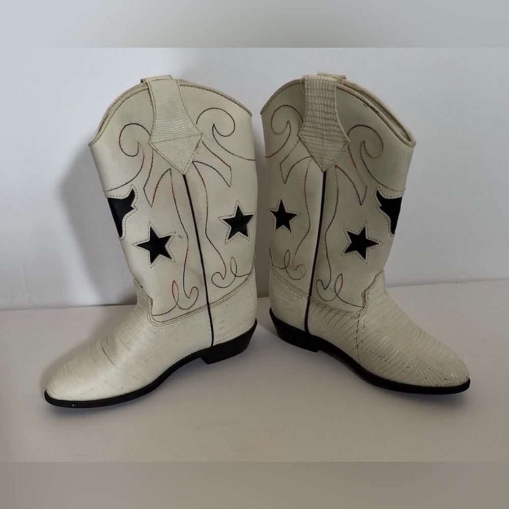 White Cowboy Boots with Black Star Design
